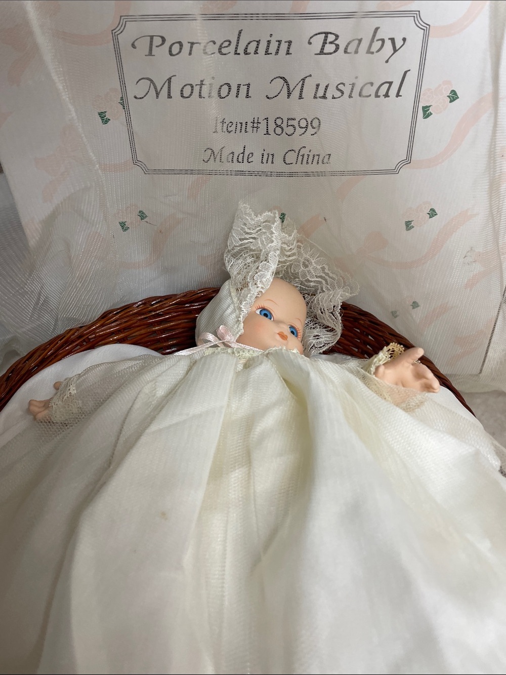Vintage Motion Musical White Christening Doll